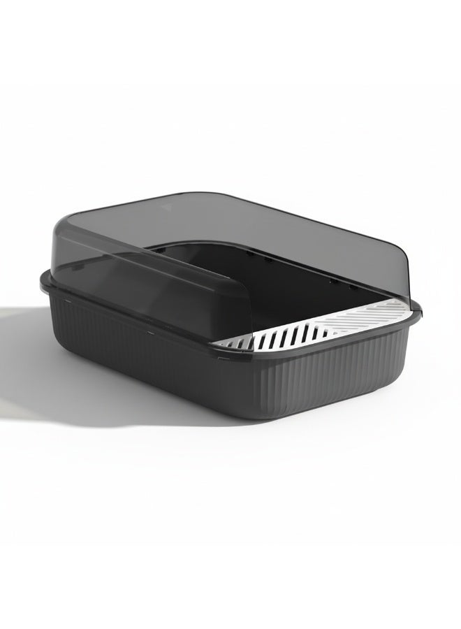 EPET Cat Litter Box with Anti-Scatter Fence Design - Easy Clean Plastic Kitty Toilet (Grey) - Image 1